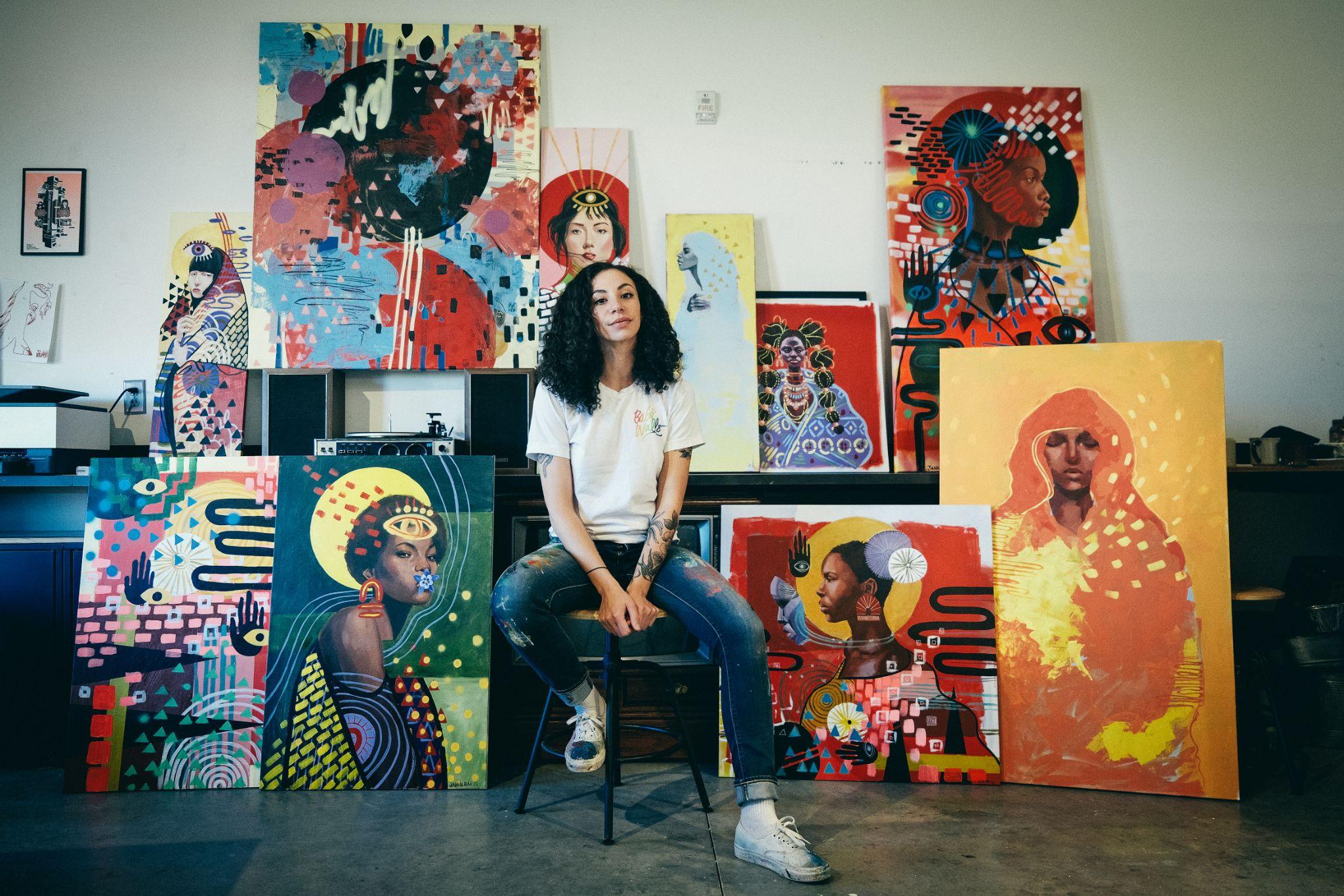 Artist Jahna Rae in her studio.