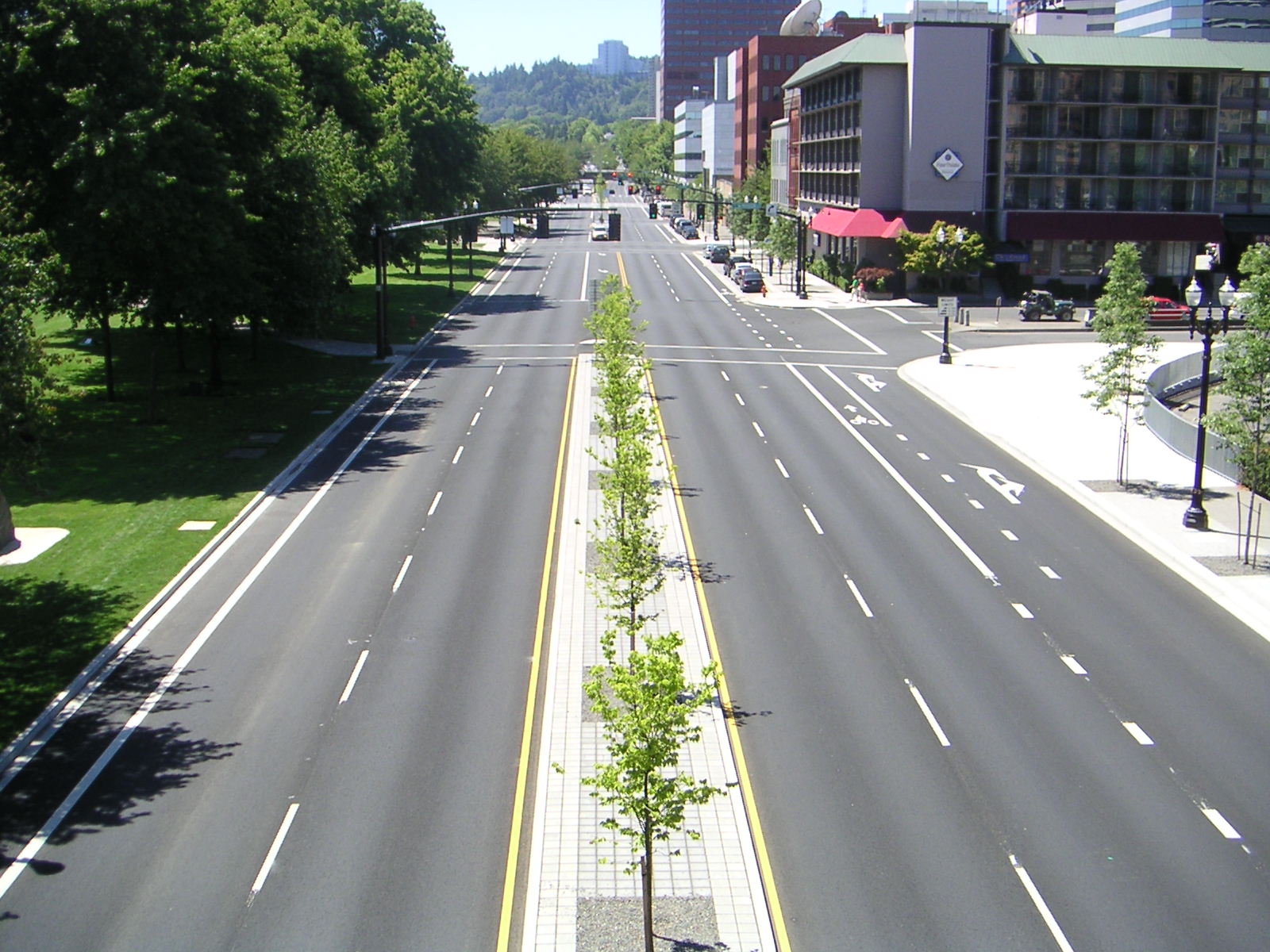 View of street with raised median.